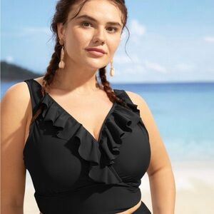 BloomChic Black Ruffle Detail Top